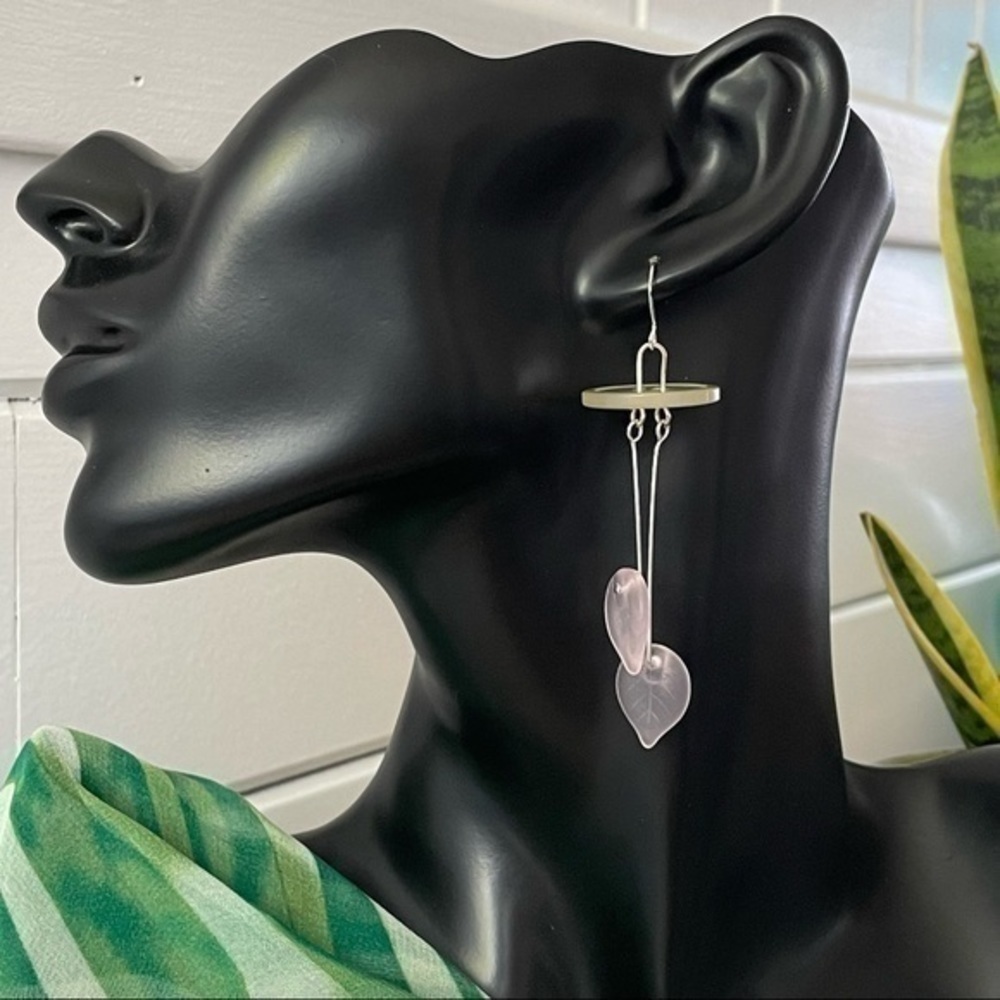 2/$29 Upcycled Button Faux Wind Chime Earring 3.25”Handmade Blush Pink